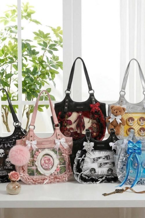 Kawaii Heart Ita Shoulder Bag with Clear Window for Pin Display