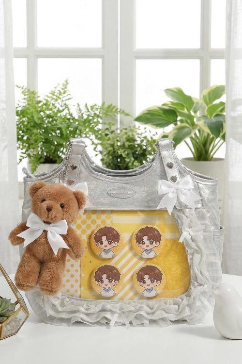 Kawaii Heart Ita Shoulder Bag with Clear Window for Pin Display