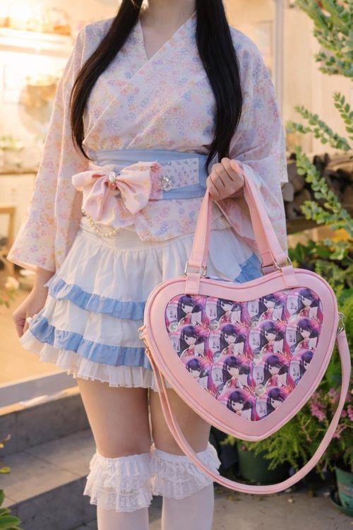 Kawaii Heart Ita Shoulder Bag with Clear Window for Pin Display