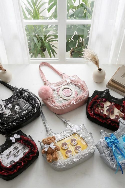 Kawaii Heart Ita Shoulder Bag with Clear Window for Pin Display