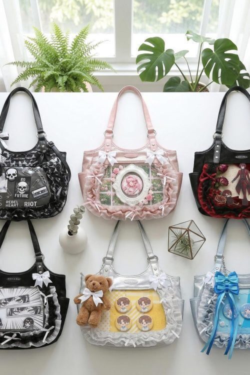 Kawaii Heart Ita Shoulder Bag with Clear Window for Pin Display
