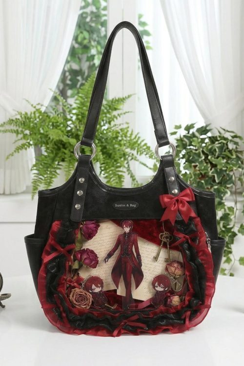 Kawaii Heart Ita Shoulder Bag with Clear Window for Pin Display