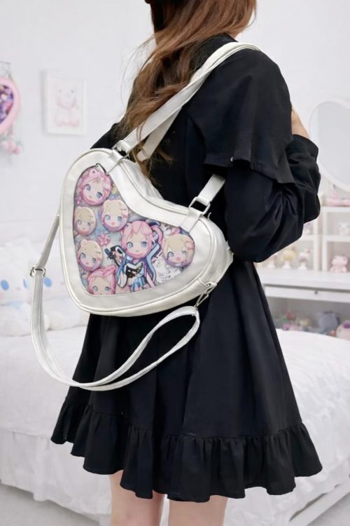 Kawaii Heart Ita Shoulder Bag with Clear Window for Pin Display