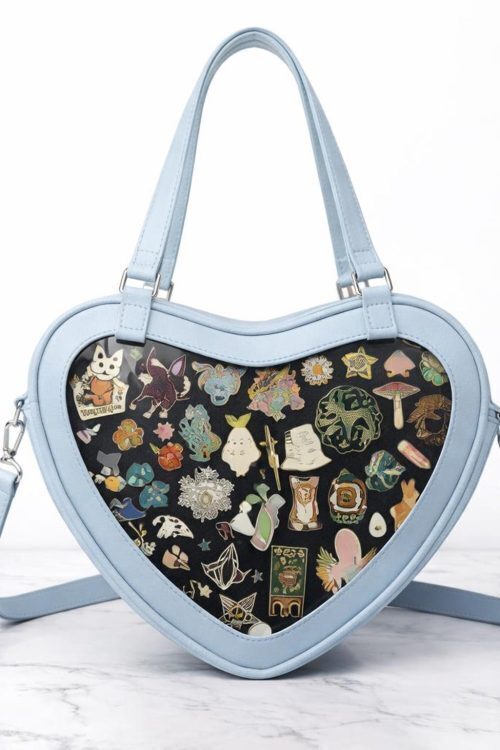 Kawaii Heart Ita Shoulder Bag with Clear Window for Pin Display