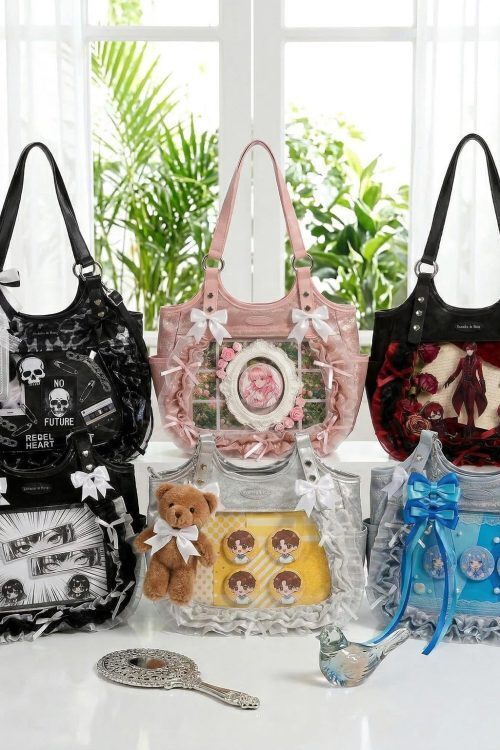 Kawaii Heart Ita Shoulder Bag with Clear Window for Pin Display