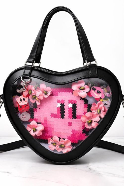 Kawaii Heart Ita Shoulder Bag with Clear Window for Pin Display