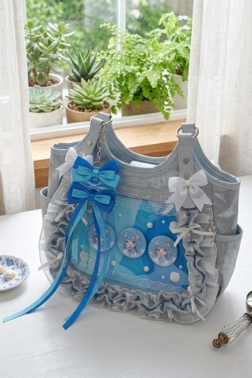 Kawaii Heart Ita Shoulder Bag with Clear Window for Pin Display