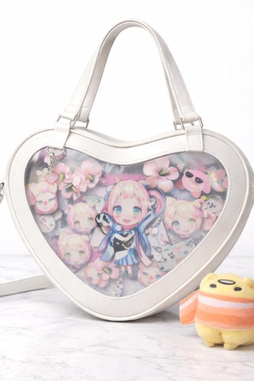 Kawaii Heart Ita Shoulder Bag with Clear Window for Pin Display