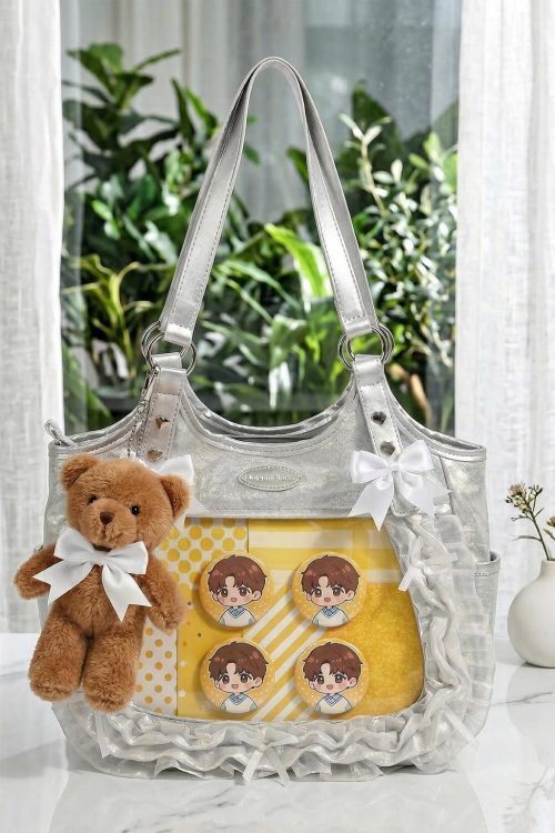 Kawaii Heart Ita Shoulder Bag with Clear Window for Pin Display