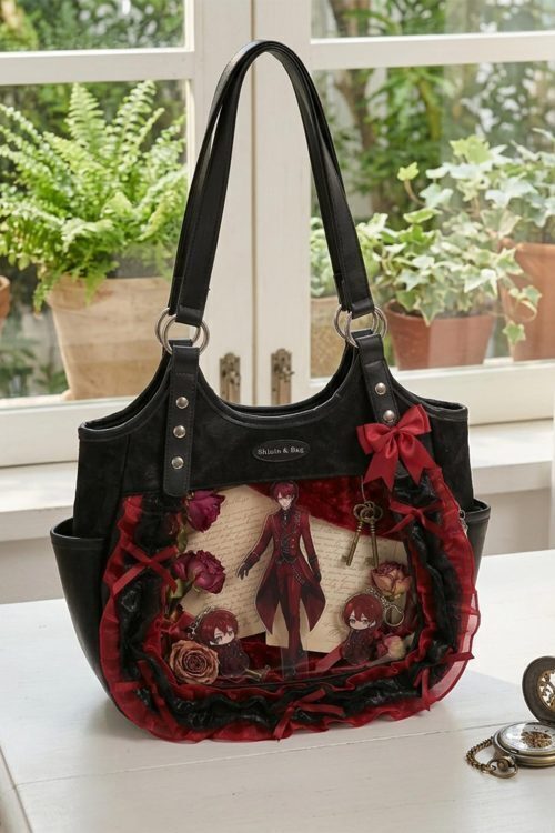 Kawaii Heart Ita Shoulder Bag with Clear Window for Pin Display