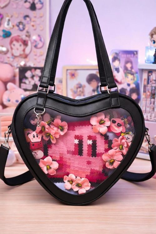 Kawaii Heart Ita Shoulder Bag with Clear Window for Pin Display