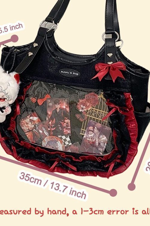 Kawaii Heart Ita Shoulder Bag with Clear Window for Pin Display