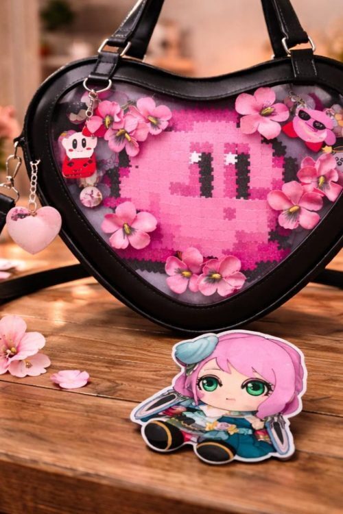Kawaii Heart Ita Shoulder Bag with Clear Window for Pin Display