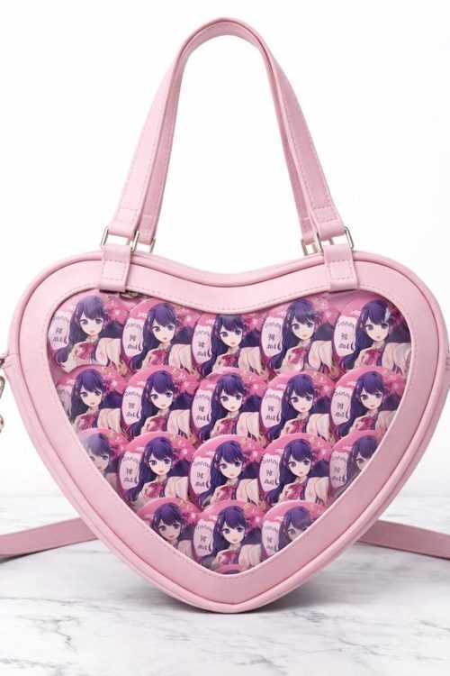 Kawaii Heart Ita Shoulder Bag with Clear Window for Pin Display