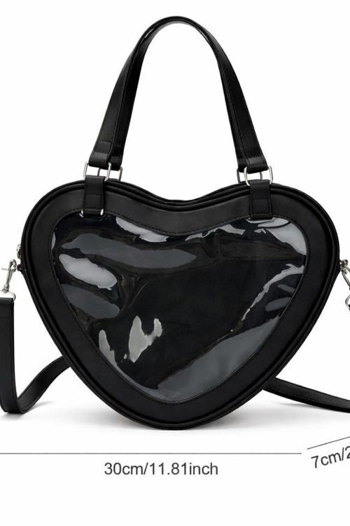 Kawaii Heart Ita Shoulder Bag with Clear Window for Pin Display