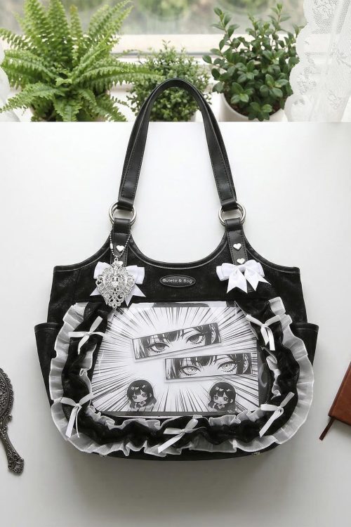 Kawaii Heart Ita Shoulder Bag with Clear Window for Pin Display