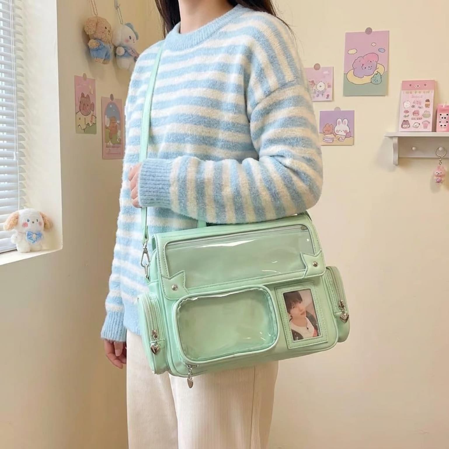 Kawaii Ita Backpack with Clear Window for Photocards and Pins Kawaii Ita Backpack with Clear Window for Photocards and Pins