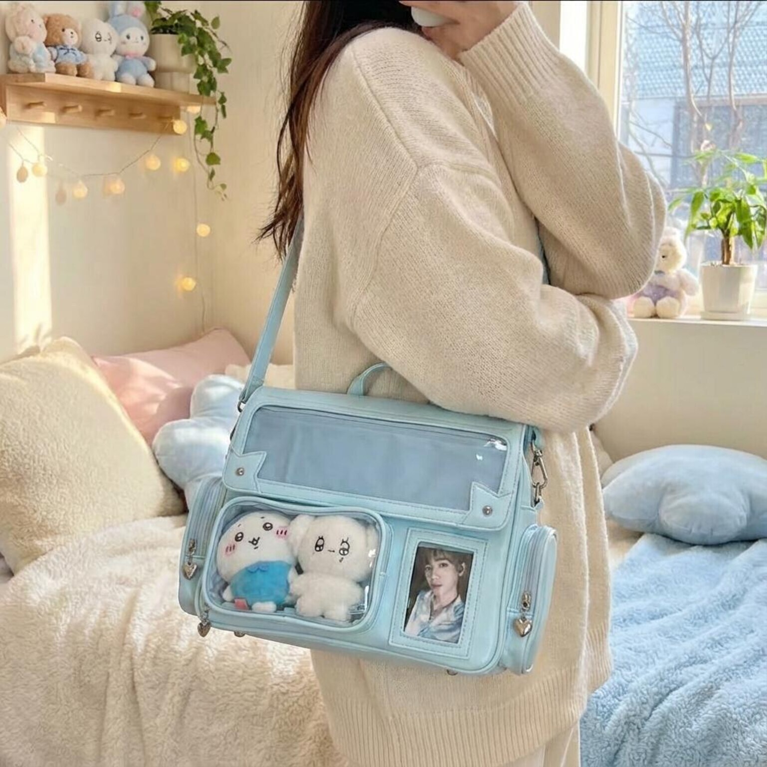 Kawaii Ita Backpack with Clear Window for Photocards and Pins Kawaii Ita Backpack with Clear Window for Photocards and Pins