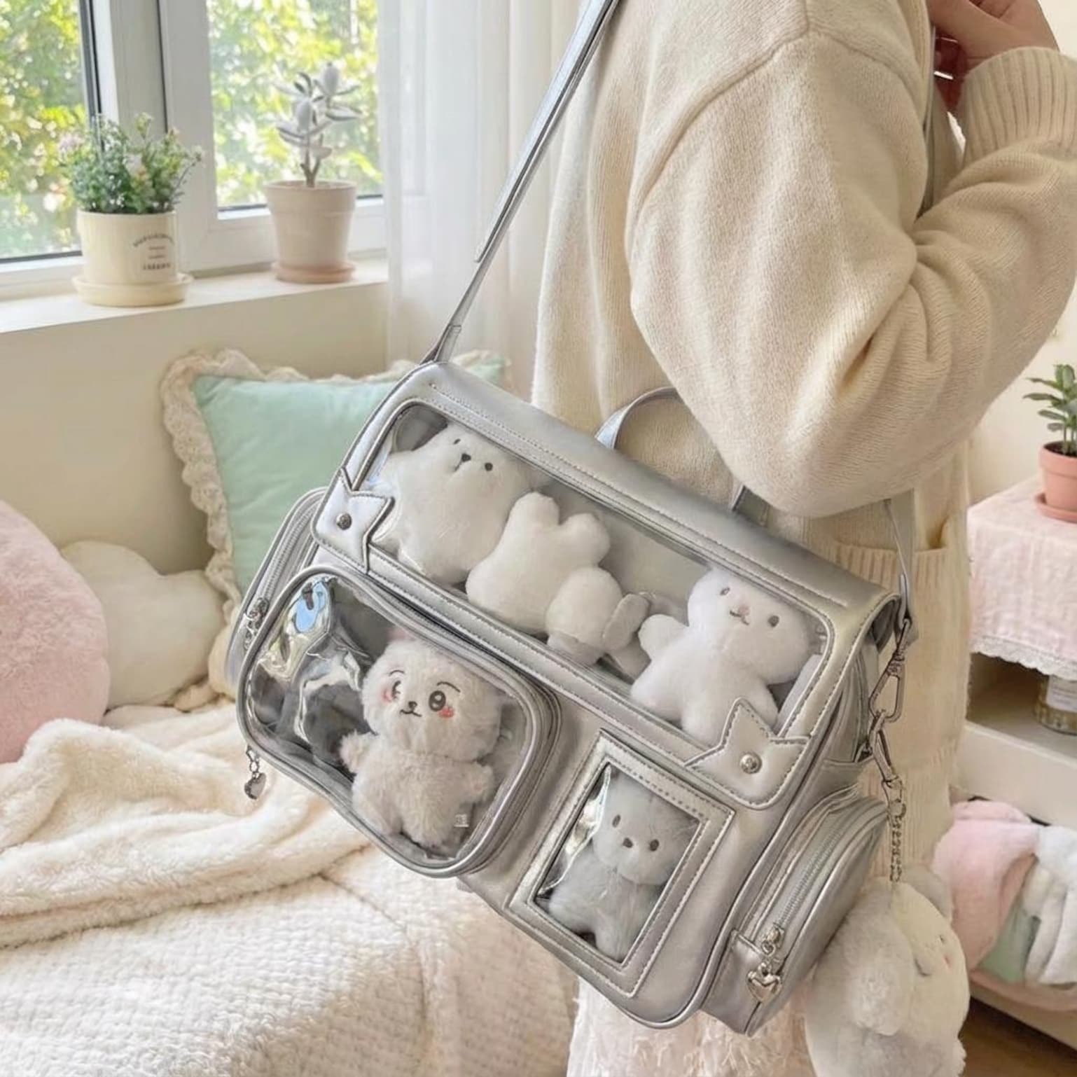 Kawaii Ita Backpack with Clear Window for Photocards and Pins Kawaii Ita Backpack with Clear Window for Photocards and Pins