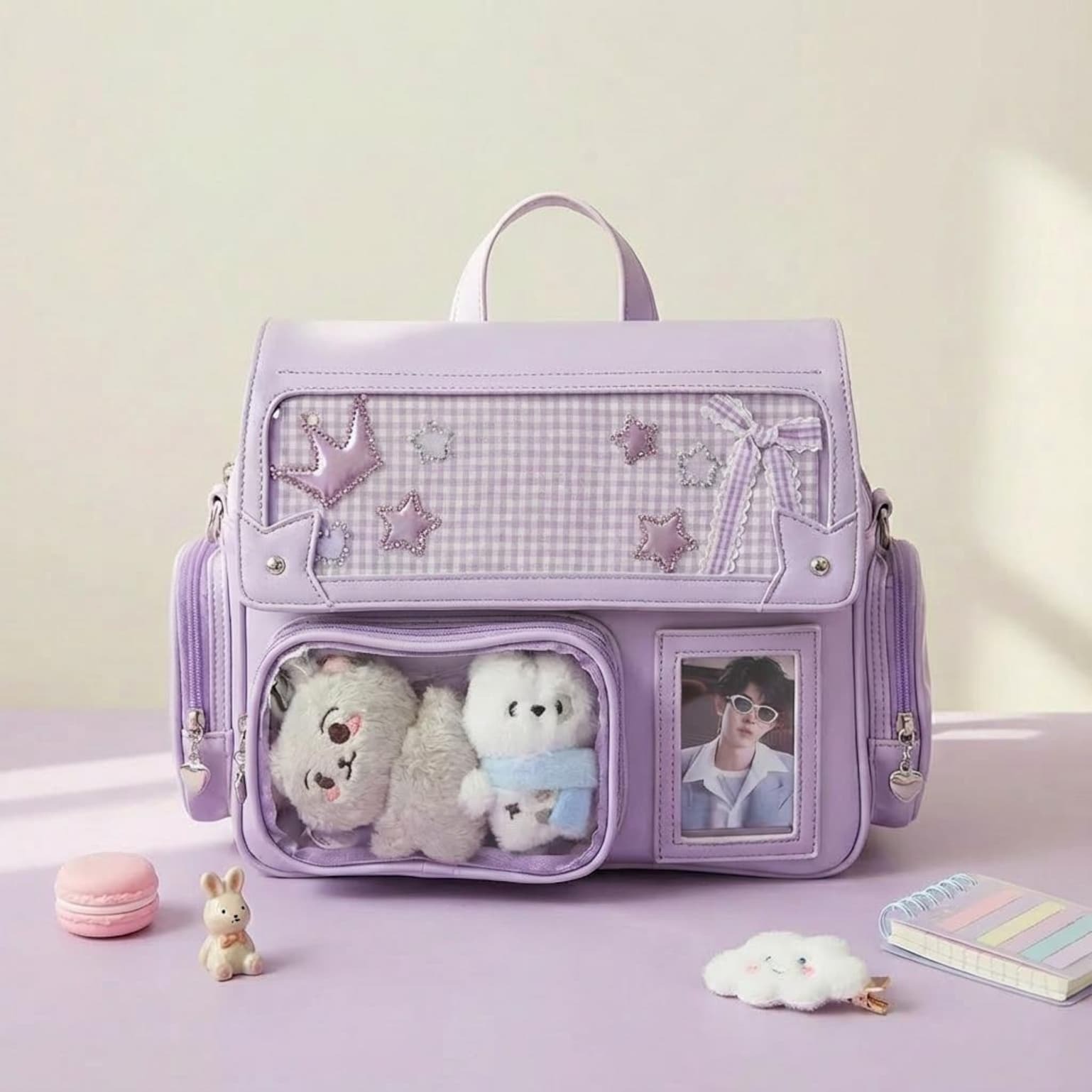Kawaii Ita Backpack with Clear Window for Photocards and Pins Kawaii Ita Backpack with Clear Window for Photocards and Pins