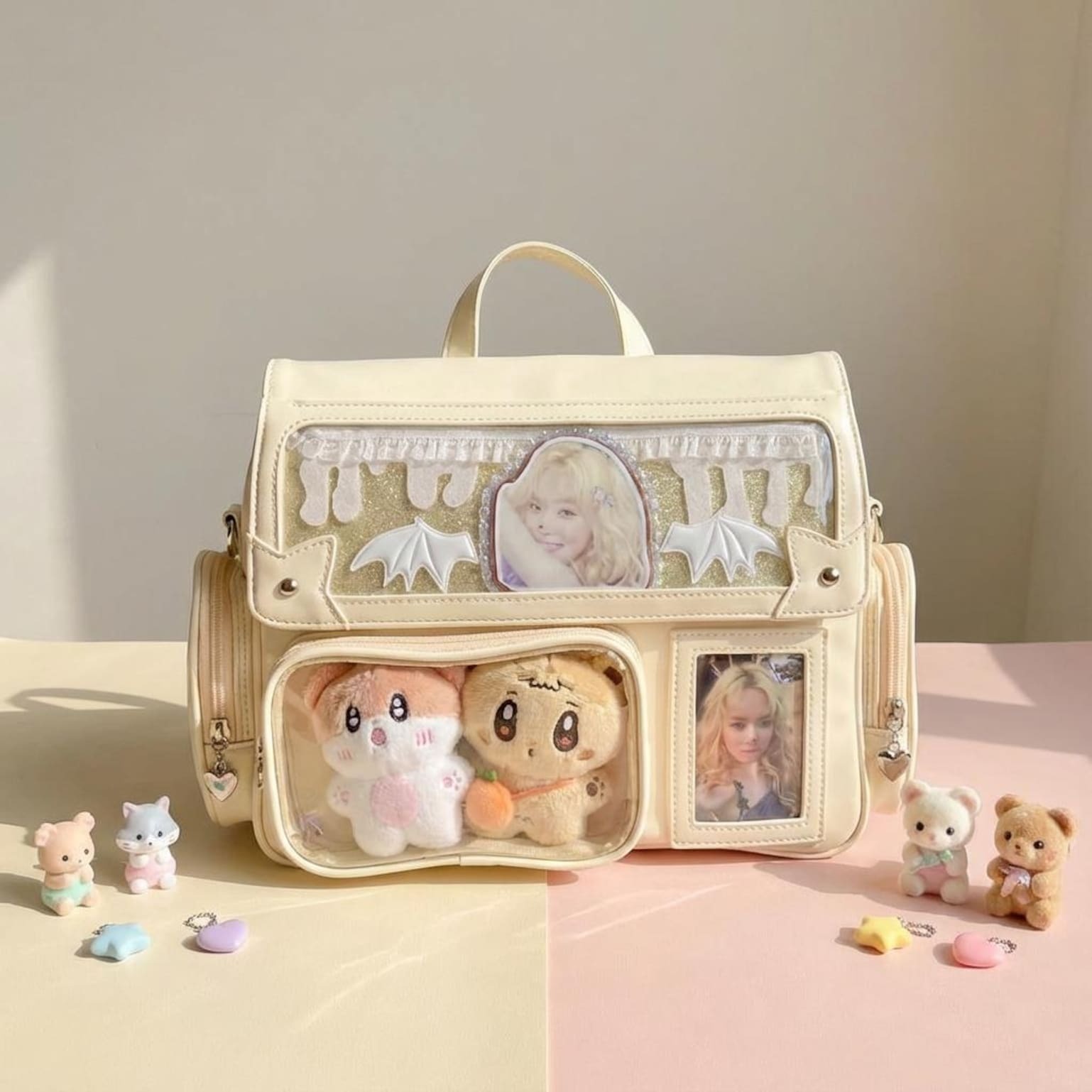 Kawaii Ita Backpack with Clear Window for Photocards and Pins Kawaii Ita Backpack with Clear Window for Photocards and Pins