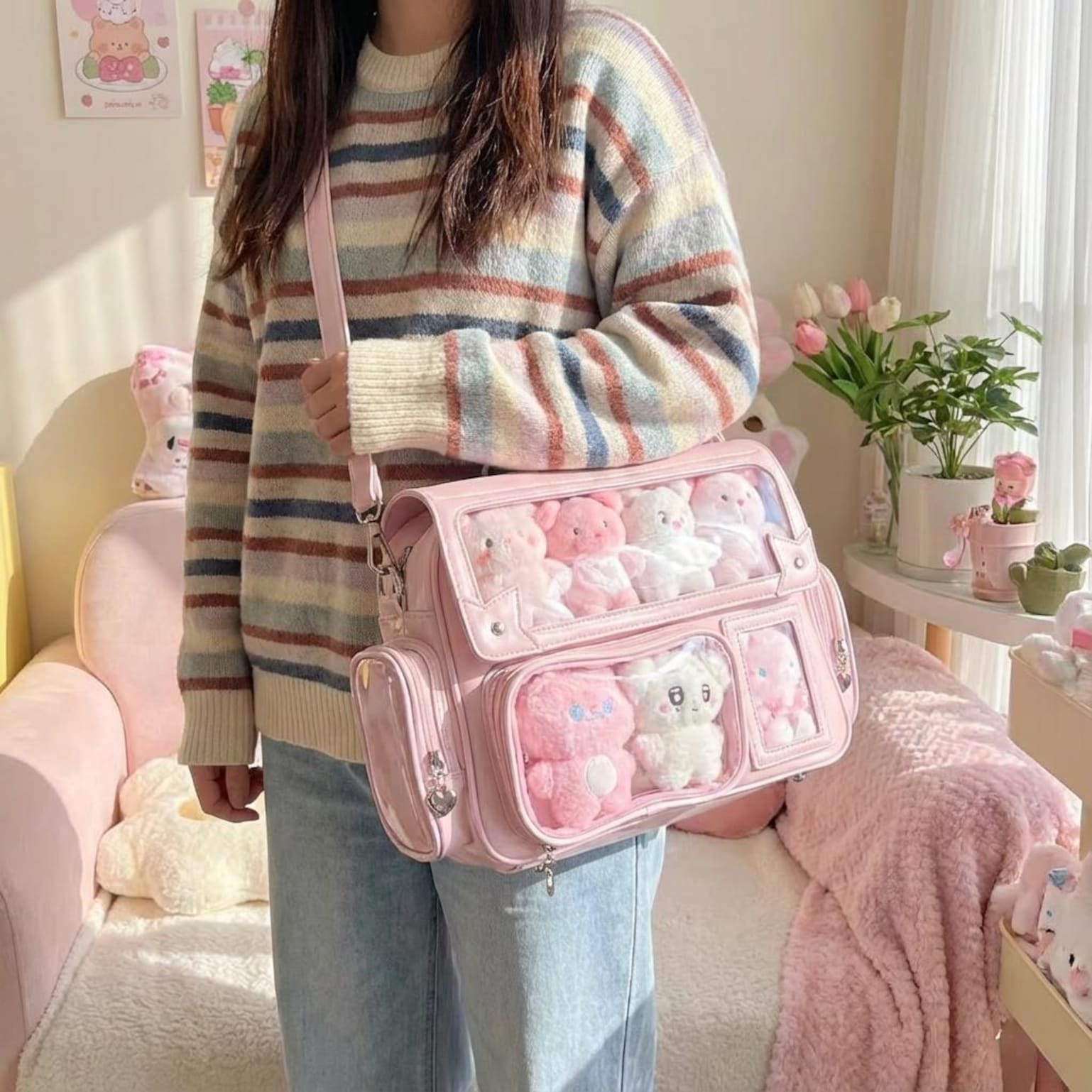 Kawaii Ita Backpack with Clear Window for Photocards and Pins Kawaii Ita Backpack with Clear Window for Photocards and Pins