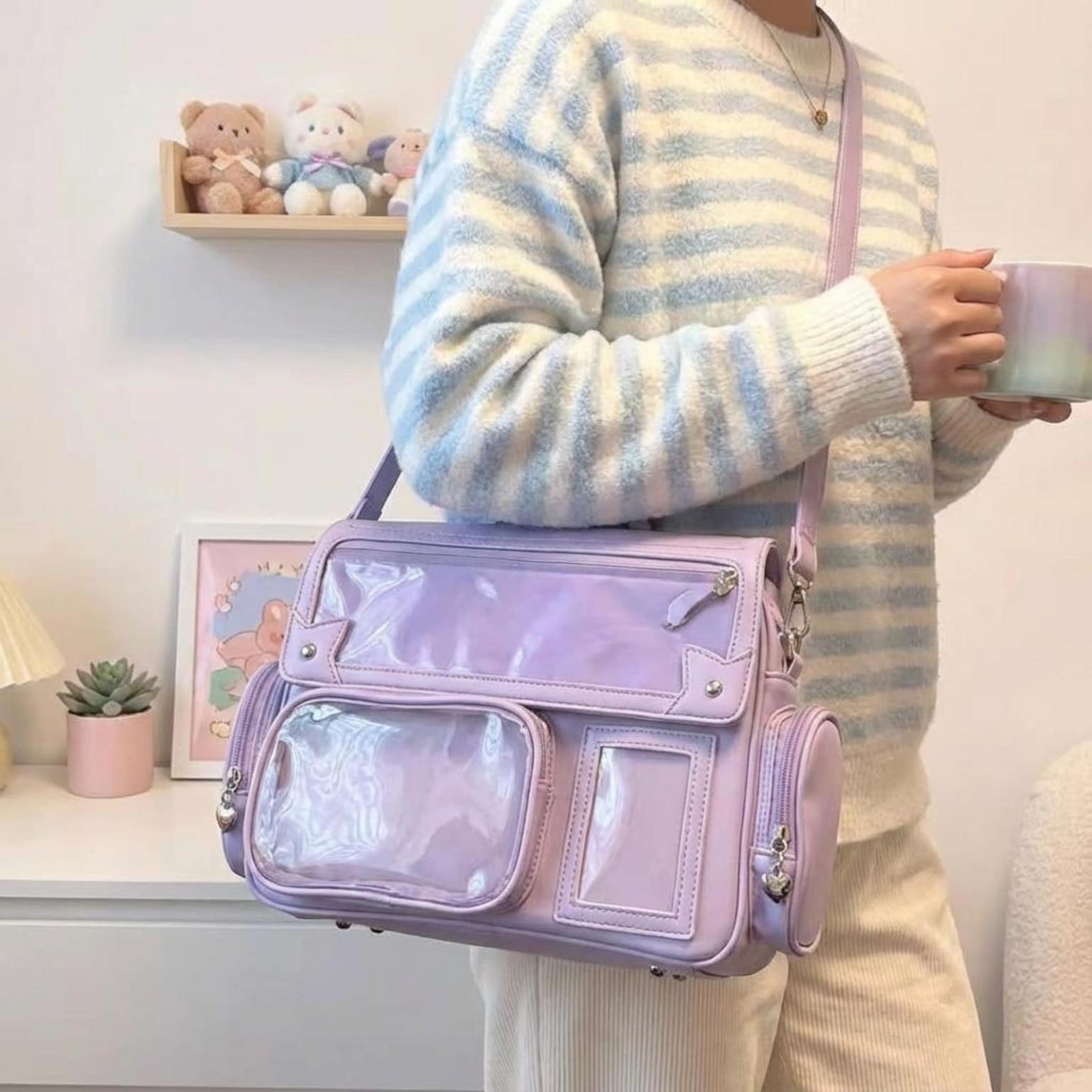 Kawaii Ita Backpack with Clear Window for Photocards and Pins Kawaii Ita Backpack with Clear Window for Photocards and Pins