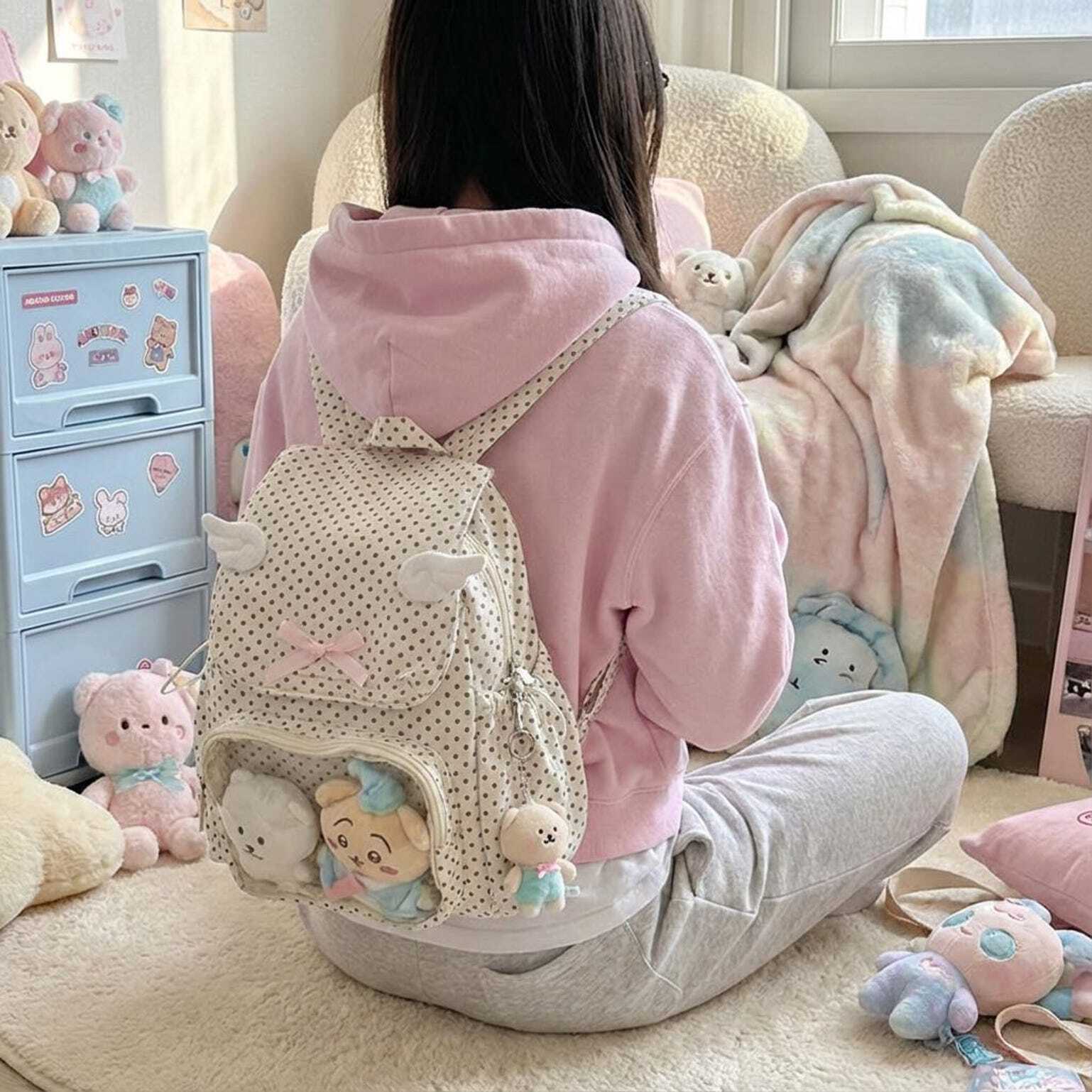 Kawaii Ita Backpack with Clear Window for Plushies and Pins Kawaii Ita Backpack with Clear Window for Plushies and Pins
