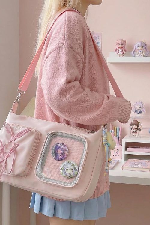 Kawaii Ita Shoulder Bag with Clear Window for Photocards and Pins
