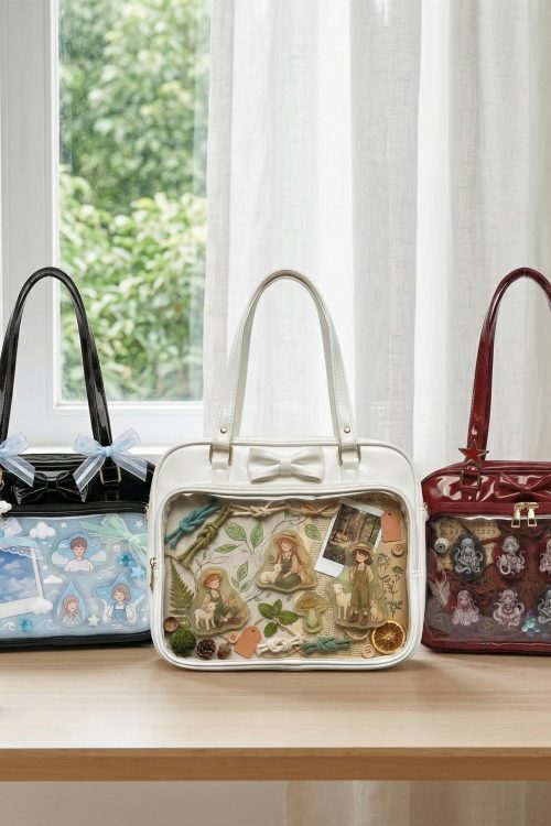 Kawaii Ita Shoulder Bag with Clear Window for Pin Display