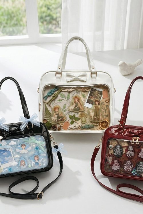 Kawaii Ita Shoulder Bag with Clear Window for Pin Display