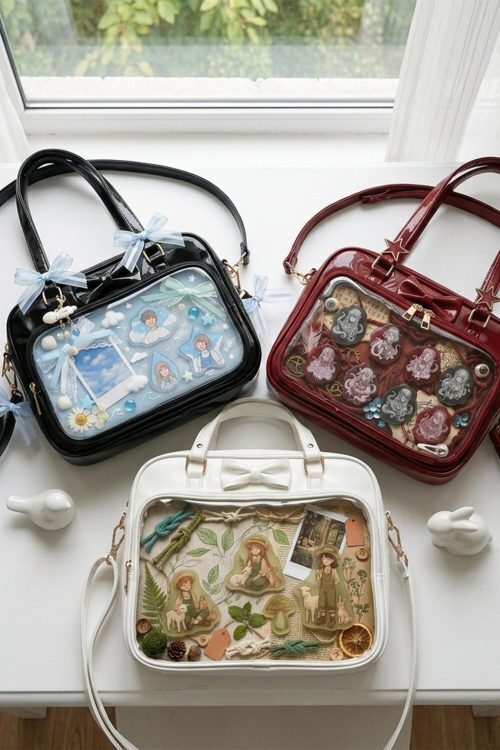 Kawaii Ita Shoulder Bag with Clear Window for Pin Display