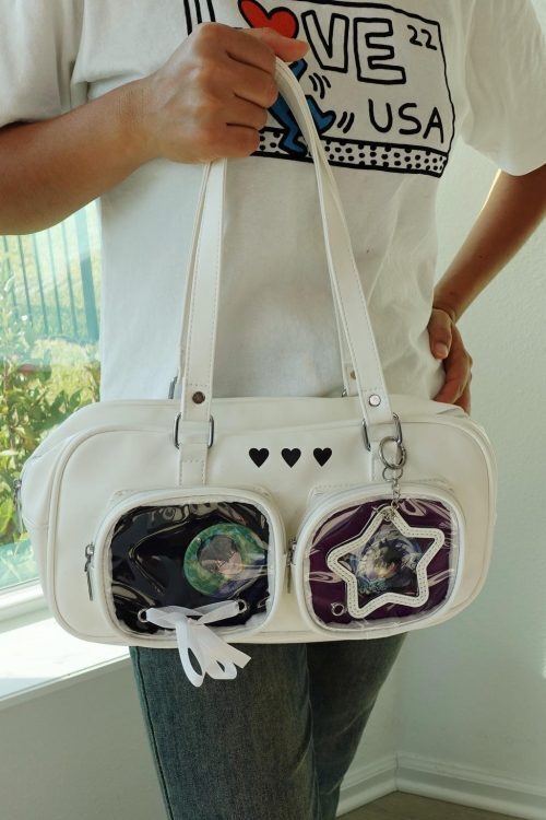 Kawaii Ita Shoulder Bag with Clear Window for Pin Display