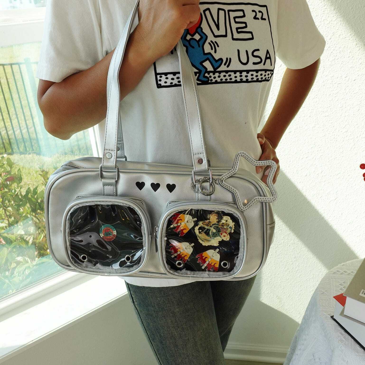 Kawaii Ita Shoulder Bag with Clear Window for Pin Display Kawaii Ita Shoulder Bag with Clear Window for Pin Display