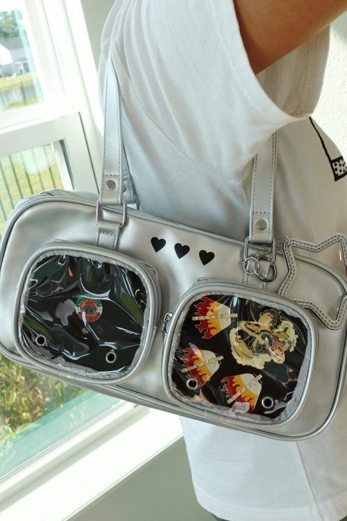 Kawaii Ita Shoulder Bag with Clear Window for Pin Display