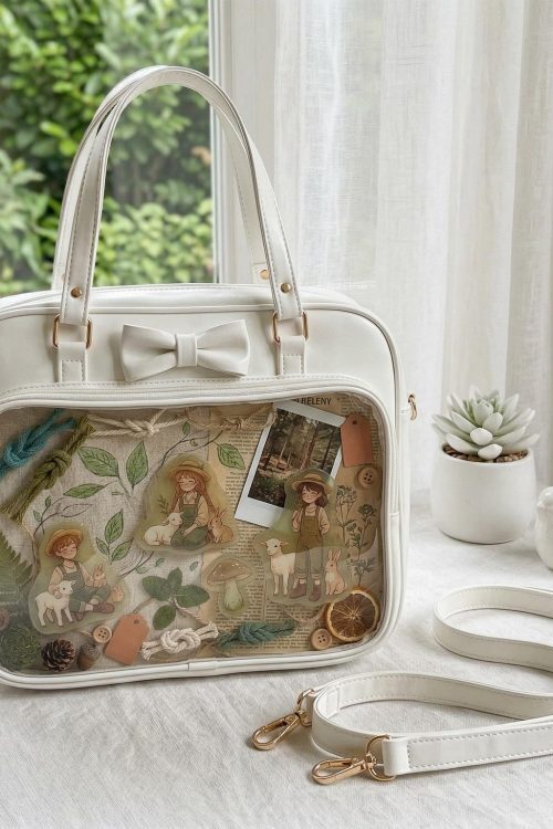 Kawaii Ita Shoulder Bag with Clear Window for Pin Display