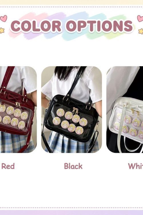 Kawaii Ita Shoulder Bag with Clear Window for Pin Display
