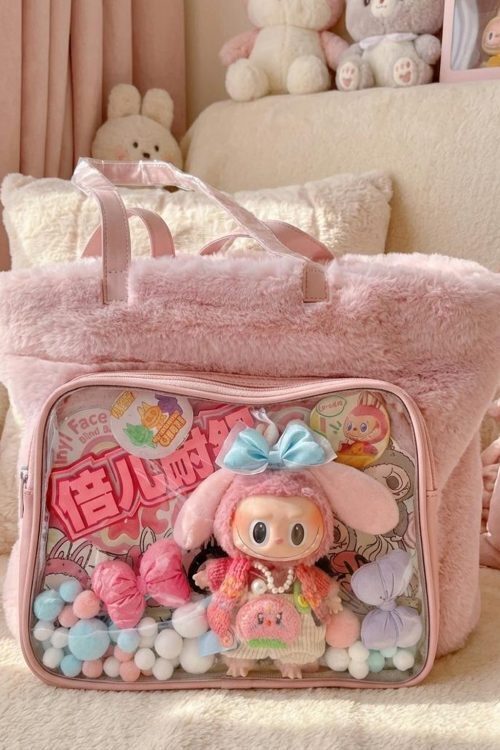 Kawaii Ita Shoulder Bag with Clear Window for Plushies and Pins