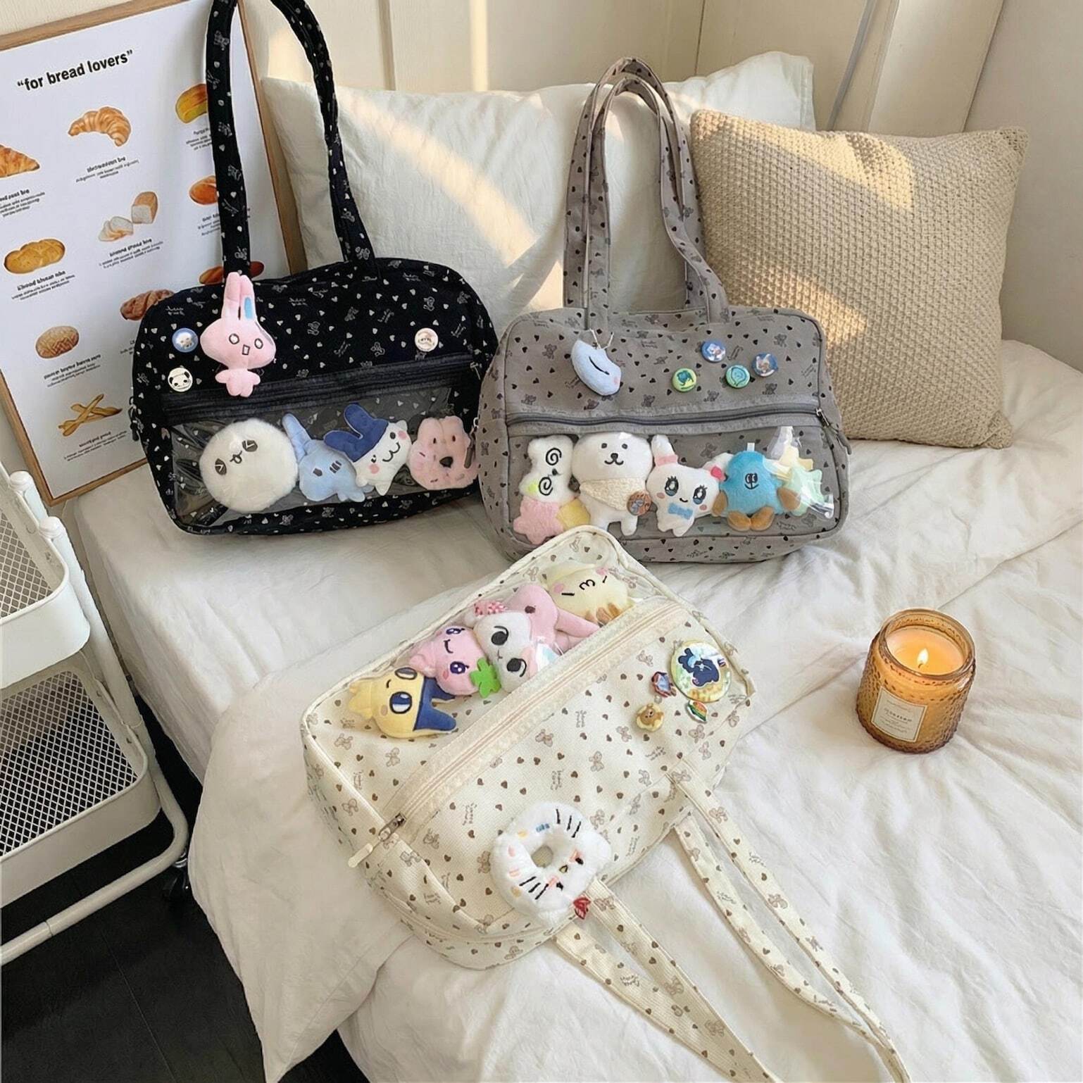 Kawaii Ita Shoulder Bag with Clear Window for Plushies and Pins Kawaii Ita Shoulder Bag with Clear Window for Plushies and Pins
