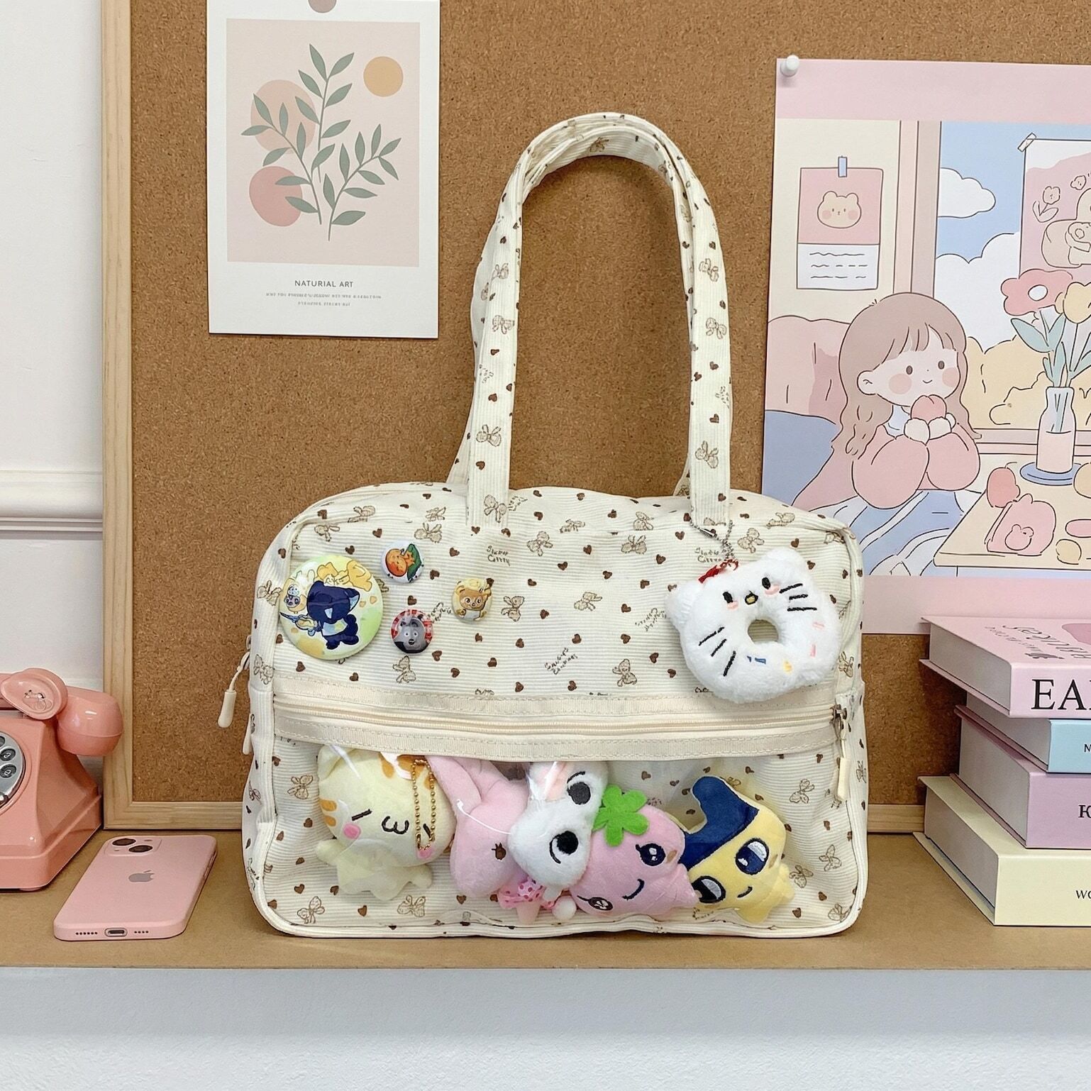 Kawaii Ita Shoulder Bag with Clear Window for Plushies and Pins Kawaii Ita Shoulder Bag with Clear Window for Plushies and Pins