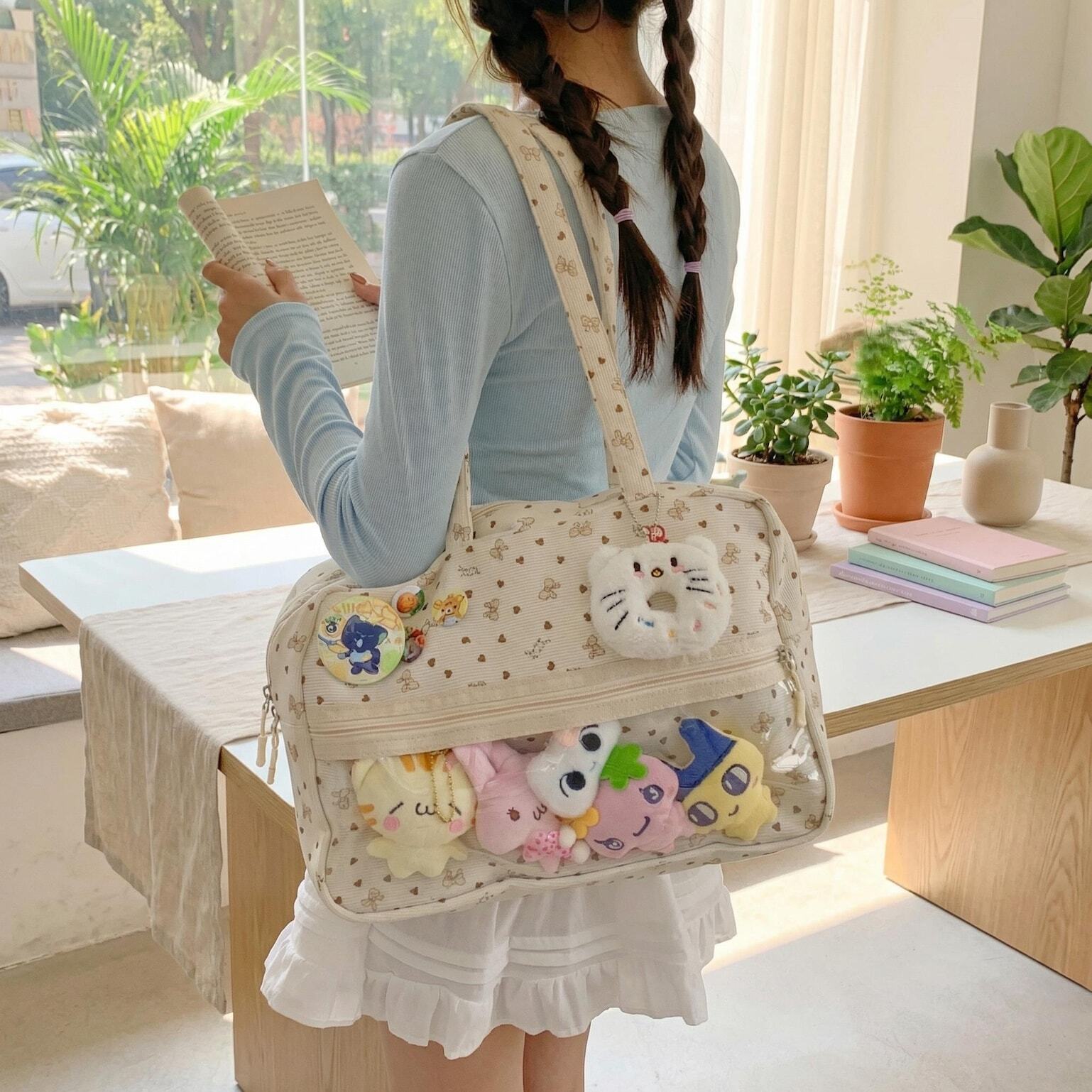 Kawaii Ita Shoulder Bag with Clear Window for Plushies and Pins Kawaii Ita Shoulder Bag with Clear Window for Plushies and Pins