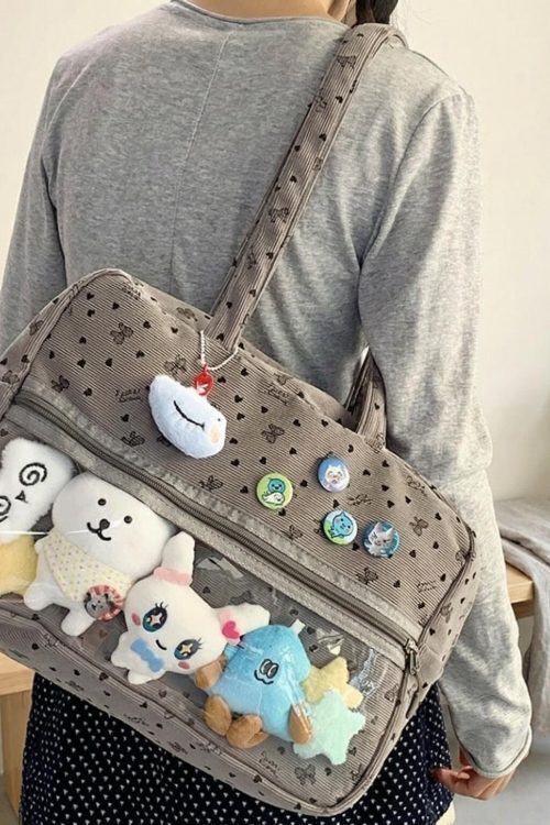 Kawaii Ita Shoulder Bag with Clear Window for Plushies and Pins