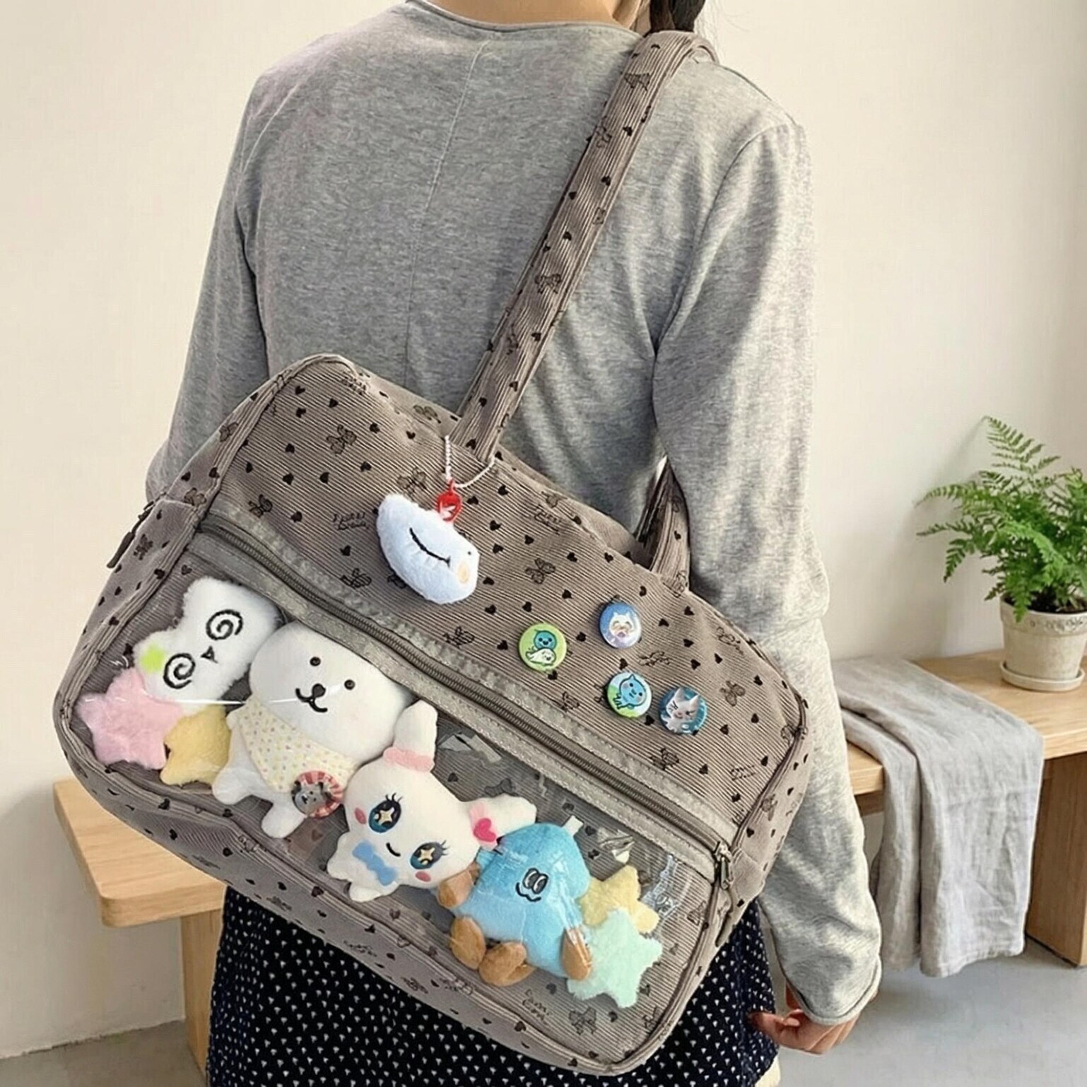 Kawaii Ita Shoulder Bag with Clear Window for Plushies and Pins Kawaii Ita Shoulder Bag with Clear Window for Plushies and Pins