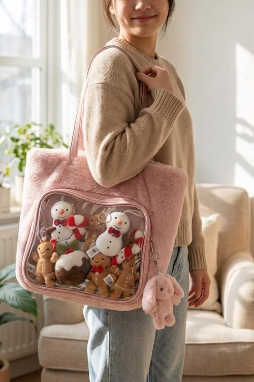 Kawaii Ita Shoulder Bag with Clear Window for Plushies and Pins