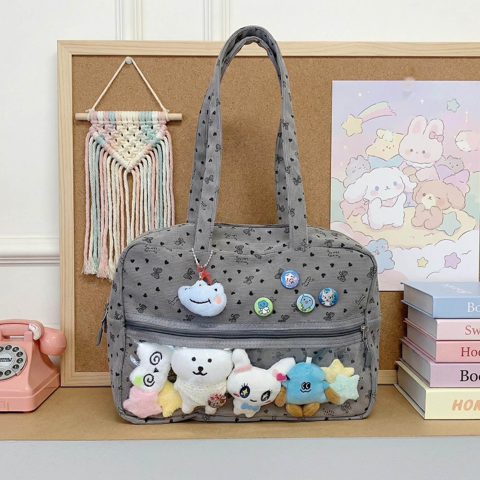 Kawaii Ita Shoulder Bag with Clear Window for Plushies and Pins Kawaii Ita Shoulder Bag with Clear Window for Plushies and Pins