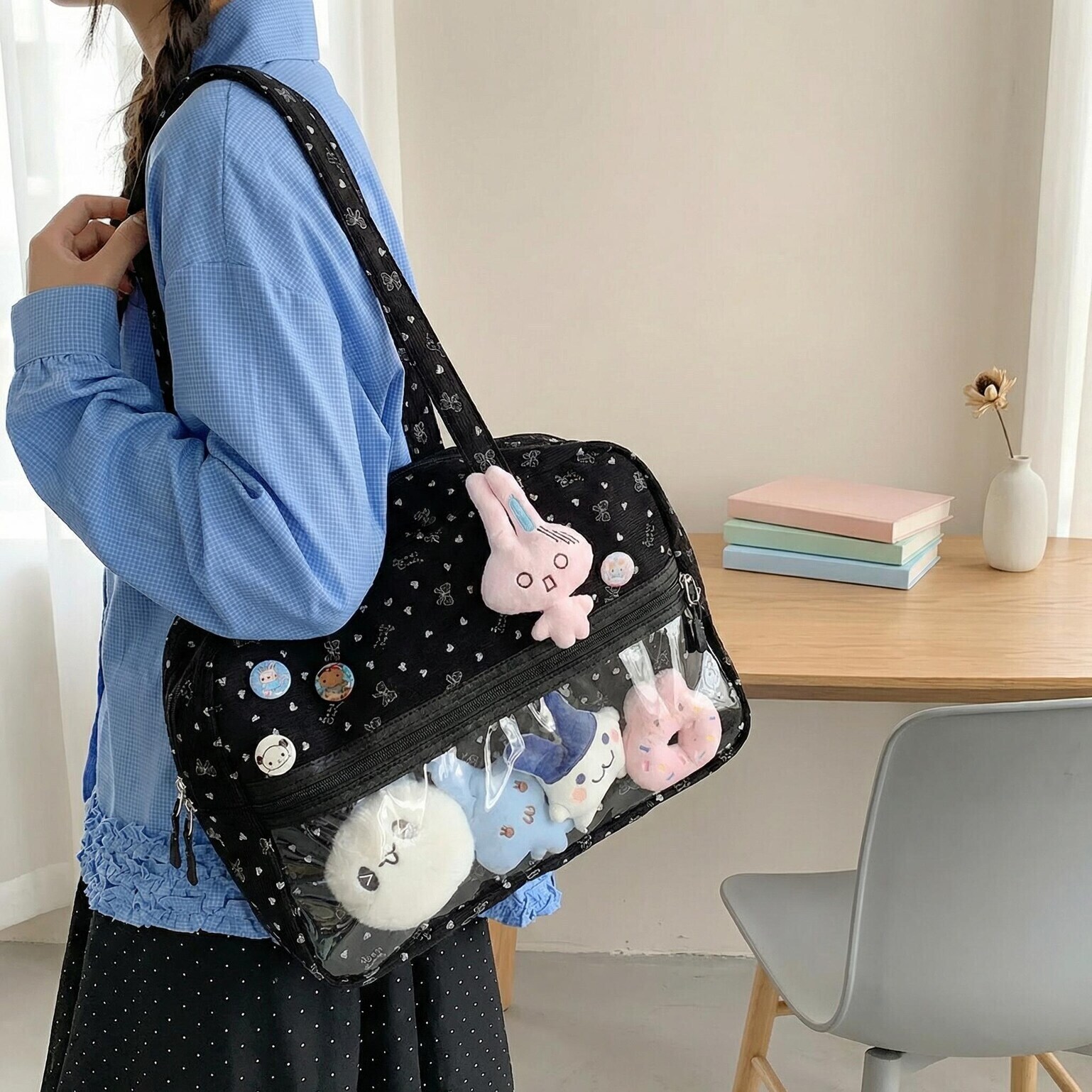 Kawaii Ita Shoulder Bag with Clear Window for Plushies and Pins Kawaii Ita Shoulder Bag with Clear Window for Plushies and Pins