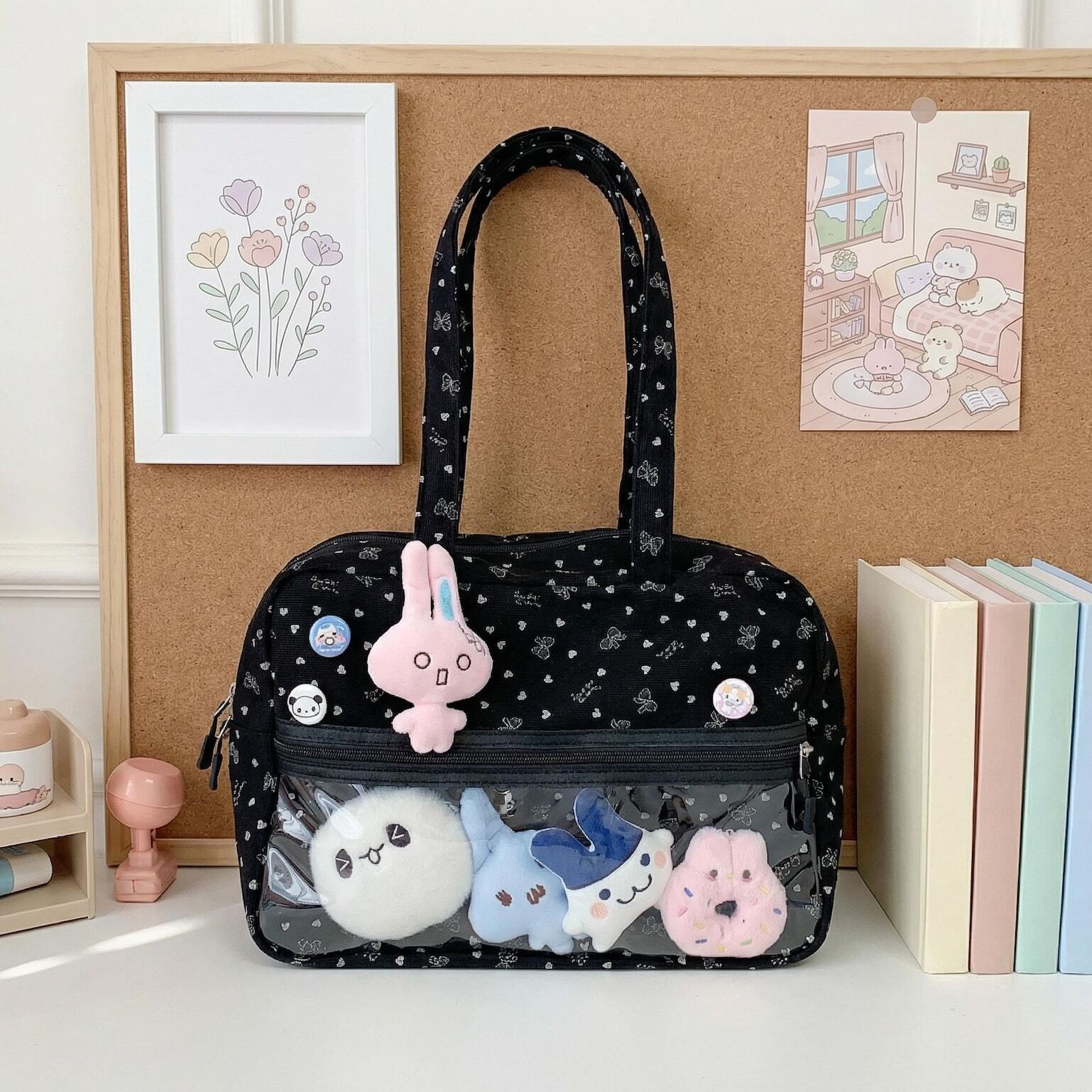 Kawaii Ita Shoulder Bag with Clear Window for Plushies and Pins Kawaii Ita Shoulder Bag with Clear Window for Plushies and Pins