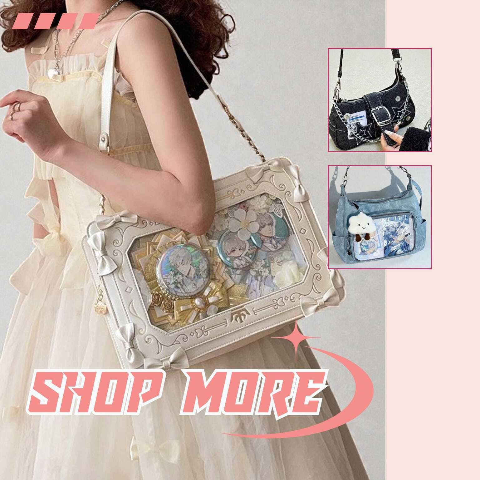 Kawaii Ita Shoulder Bag with Clear Window for Plushies and Pins Kawaii Ita Shoulder Bag with Clear Window for Plushies and Pins