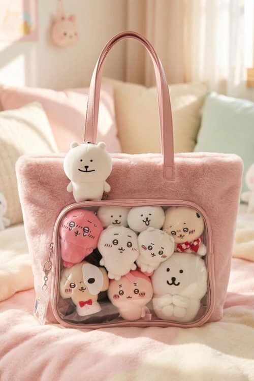 Kawaii Ita Shoulder Bag with Clear Window for Plushies and Pins