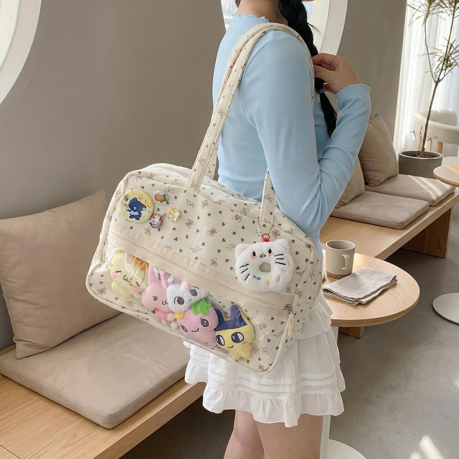 Kawaii Ita Shoulder Bag with Clear Window for Plushies and Pins Kawaii Ita Shoulder Bag with Clear Window for Plushies and Pins